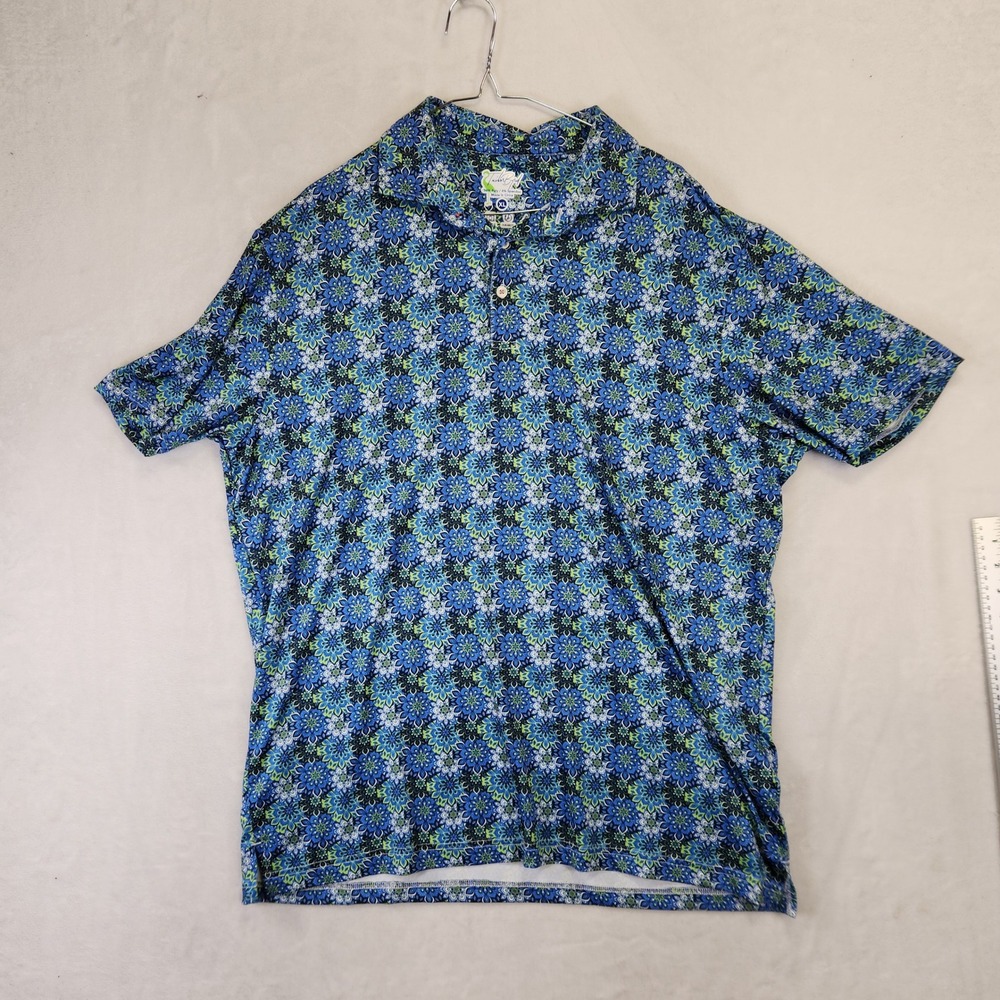 TailorByrd Mens XL Blue Green Mandala Print Performance Golf Polo Shirt